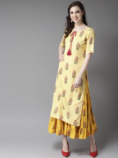 

HERE&NOW Yellow & Green Printed Kurta with Sharara