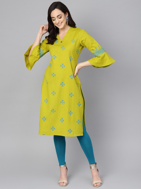

Varanga Women Green & Blue Printed Straight Kurta