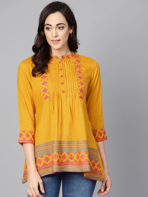 

Varanga Mustard Yellow & Pink Printed Tunic