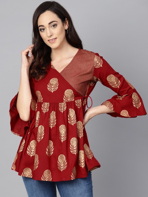 

Varanga Maroon & Golden Foil Print Tunic