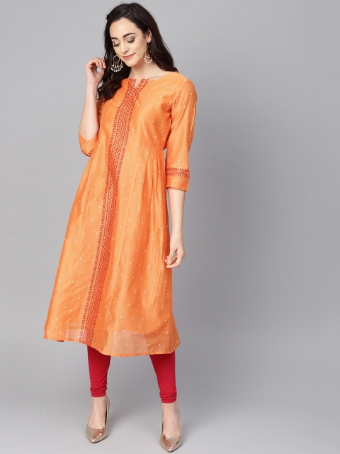 

Varanga Women Orange Printed A-Line Kurta