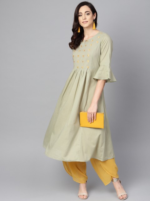 

Varanga Women Green Yoke Design A-Line Kurta