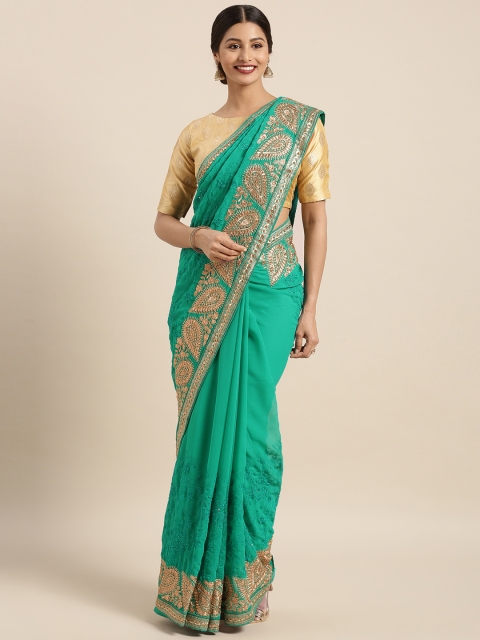 

Triveni Women Green Embellished & Embroidered Poly Georgette Saree