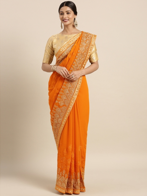 

Triveni Yellow Embroidered Pure Georgette Saree