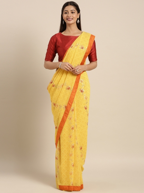 

Triveni Yellow Printed Poly Georgette Saree