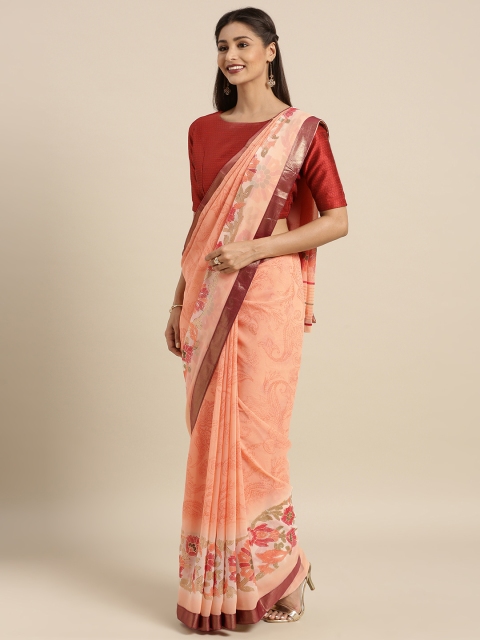 

Triveni Peach-Coloured Printed Poly Georgette Saree