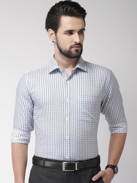 

Park Avenue Men White & Blue Slim Fit Checked Formal Shirt