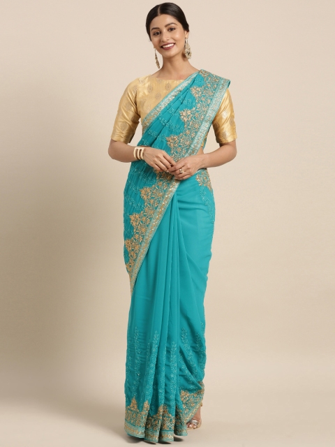 

Triveni Blue Embroidered Pure Georgette Saree