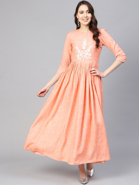 

Inddus Women Peach-Coloured Solid Maxi Dress
