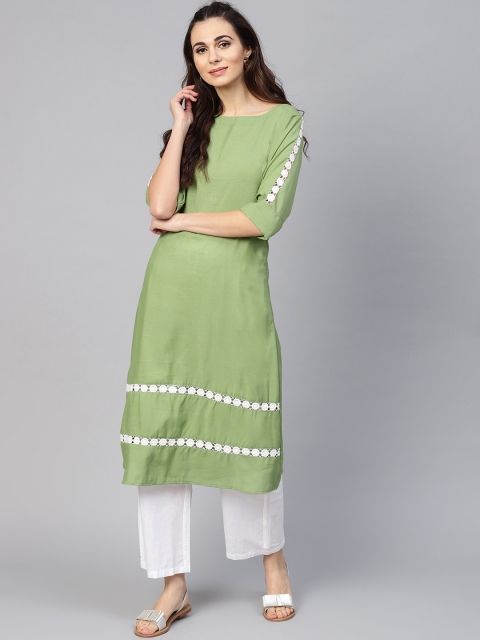 

Inddus Women Green & White Solid Kurta with Palazzos