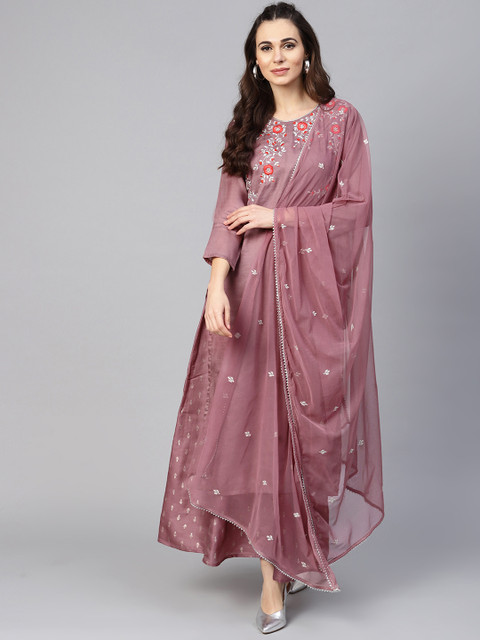 

Inddus Women Lavender & Golden Yoke Design Kurta with Palazzos & Dupatta