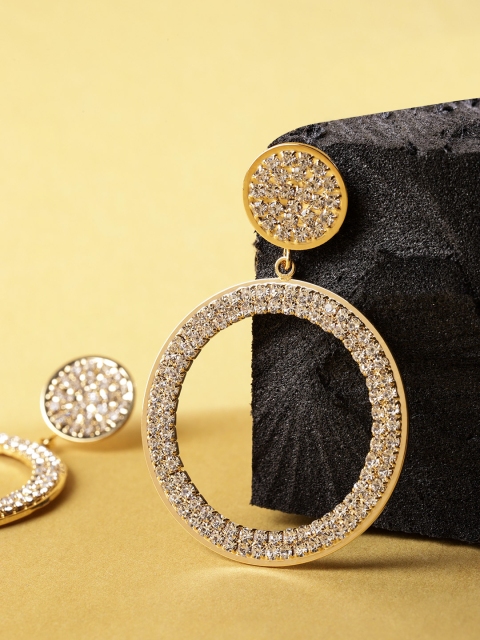 

Jewels Galaxy Gold-Plated Stone-Studded Circular Drop Earrings