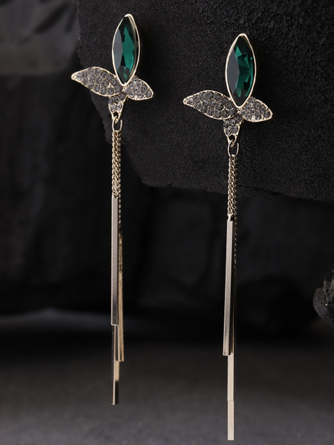 

Jewels Galaxy Gold-Plated Stone-Studded Contemporary Drop Earrings, Green