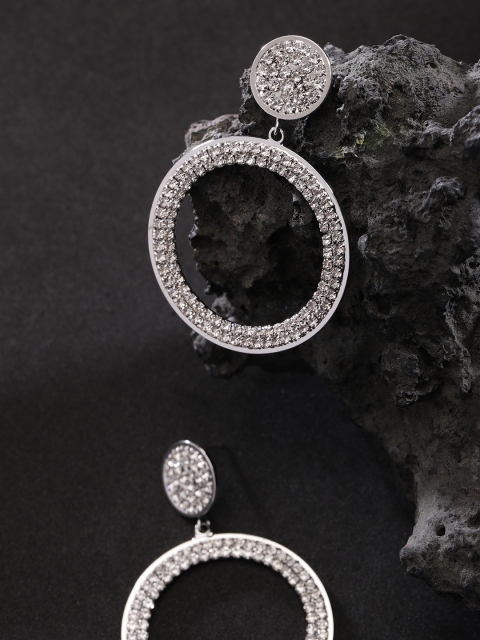 

Jewels Galaxy Silver-Plated Stone-Studded Circular Drop Earrings