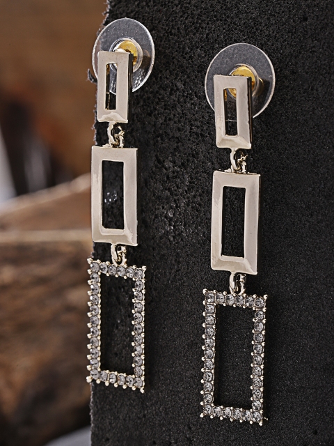 

Jewels Galaxy Gold-Plated Stone-Studded Geometric Drop Earrings