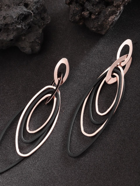 

Jewels Galaxy Black & Rose Gold-Plated Oval Drop Earrings