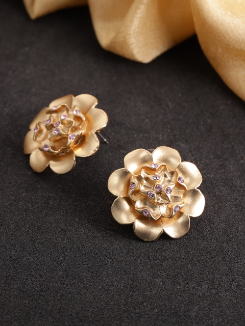 

Jewels Galaxy Lavender Gold-Plated Stone-Studded Floral Oversized Studs