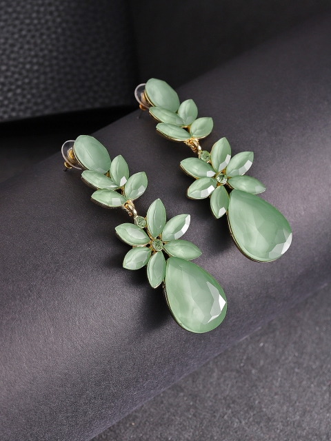 

Jewels Galaxy Green Gold-Plated Stone-Studded Teardrop Earrings