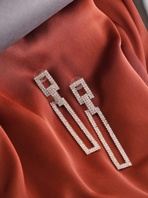 

Jewels Galaxy Gold-Plated Stone-Studded Geometric Drop Earrings