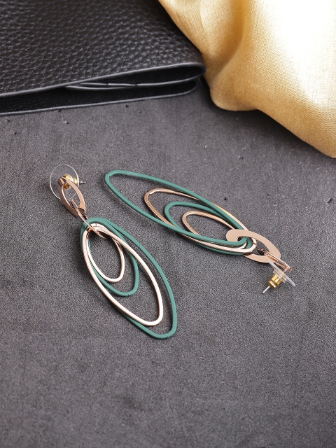 

Jewels Galaxy Green Rose Gold-Plated Oval Drop Earrings