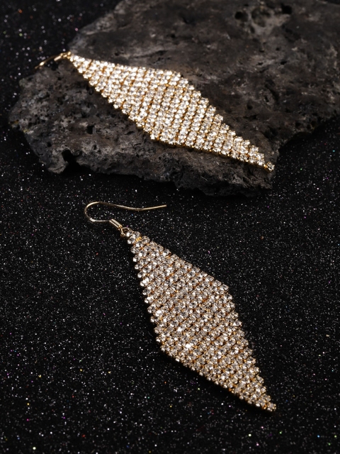 

Jewels Galaxy Women Gold-Plated Stone-Studded Geometric Drop Earrings