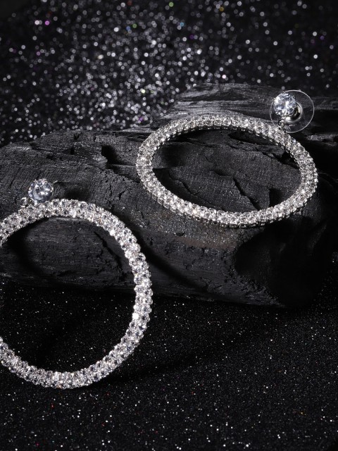 

Jewels Galaxy Women Silver-Plated Stone-Studded Circular Drop Earrings