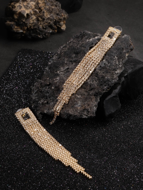 

Jewels Galaxy Women Gold-Plated Stone-Studded Tasselled Contemporary Drop Earrings