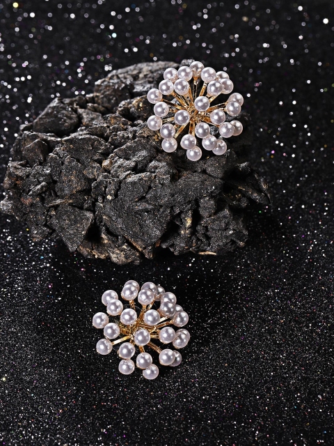 

Jewels Galaxy Women White Gold-Plated Beaded Floral Studs