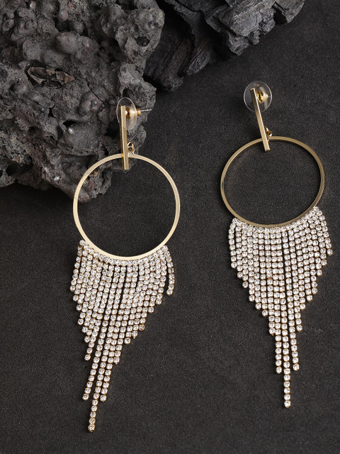 

Jewels Galaxy Gold-Plated Stone-Studded Chandelier Circular Drop Earrings