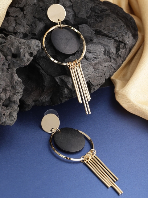 

Jewels Galaxy Black Gold-Plated Circular Tasselled Drop Earrings