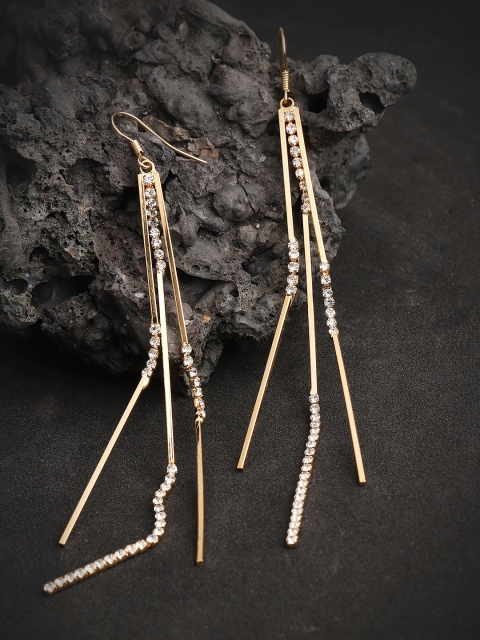 

Jewels Galaxy Gold-Plated Stone-Studded Tasselled Drop Earrings