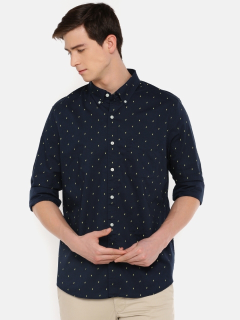 

AMERICAN EAGLE OUTFITTERS Men Navy Blue & Yellow Slim Fit Printed Casual Shirt