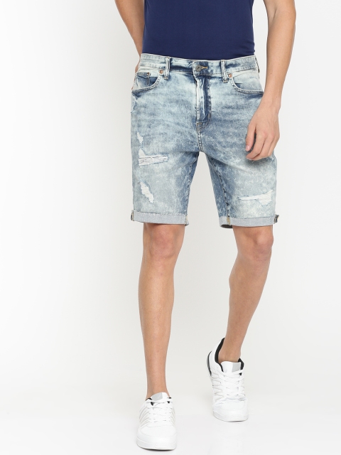 

AMERICAN EAGLE OUTFITTERS Men Blue Washed Regular Fit Denim Shorts