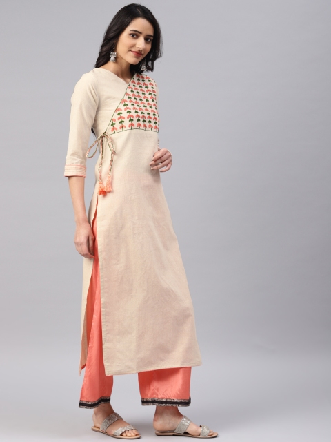 

Saadgi Women Beige Embroidered Straight Kurta