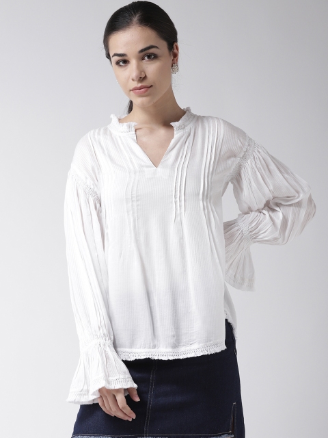 

SCOUP Women White Self-Striped A-Line Top