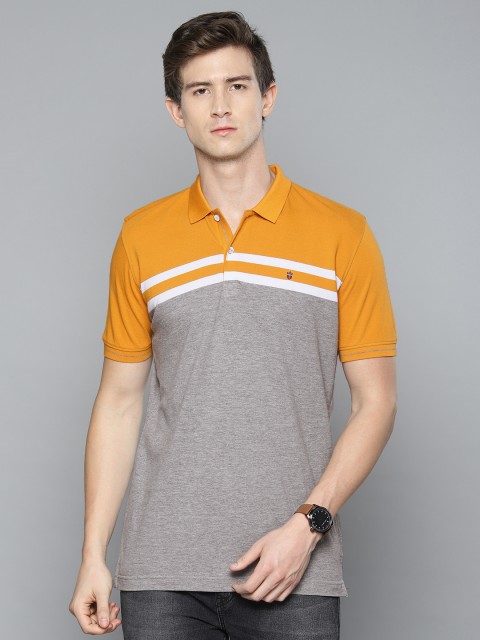 

Louis Philippe Sport Men Grey & Musatrd Yellow Colourblocked Slim Fit Polo Collar T-shirt