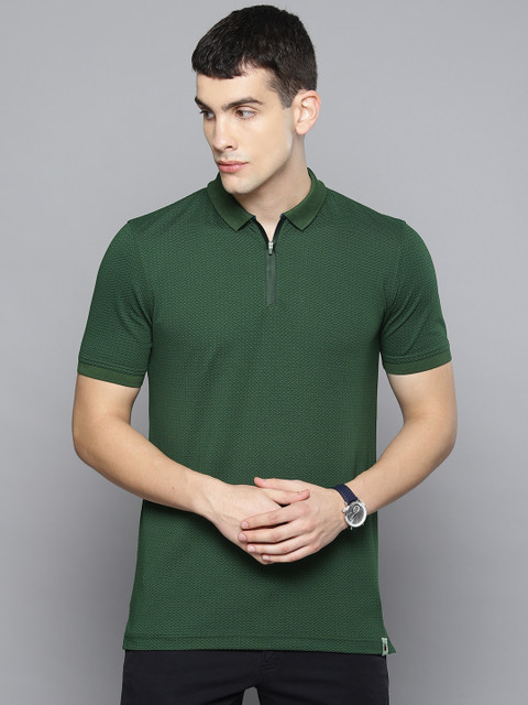

Louis Philippe Ath.Work Men Green Printed Slim Fit Polo T-shirt