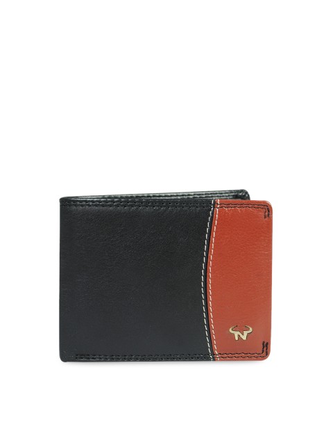 

CALFNERO Men Black & Brown Textured Leather Two Fold Wallet