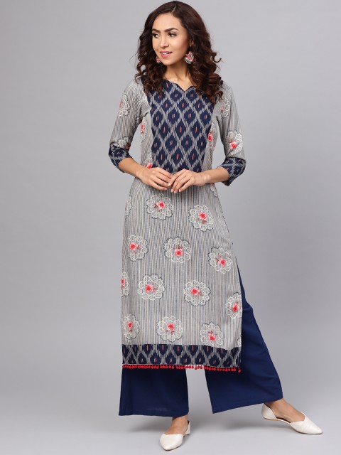 

La Firangi Women Blue Striped Straight Kurta