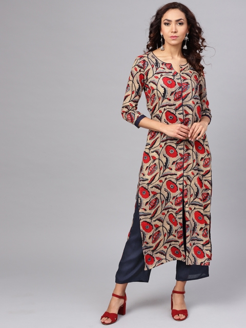 

La Firangi Women Beige & Navy Blue Printed Kurta with Trousers