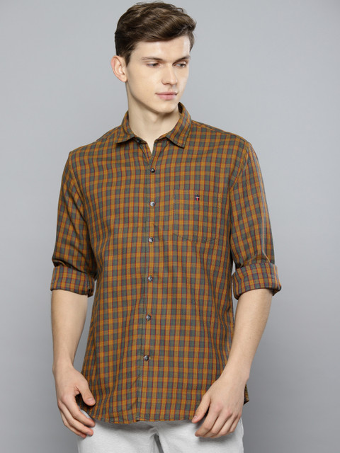

Louis Philippe Sport Men Khaki & Green Slim Fit Checked Casual Shirt