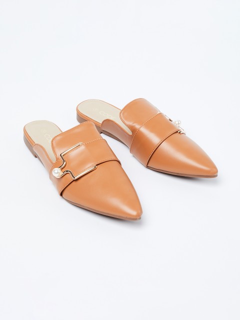 

CODE by Lifestyle Women Tan Solid Synthetic Patent Mules