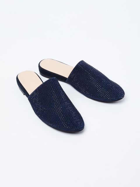 

CODE by Lifestyle Women Navy Blue Embellished Synthetic Patent Mules