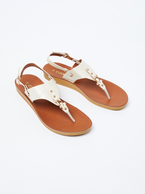 

CODE by Lifestyle Women Cream-Coloured Solid T-Strap Flats