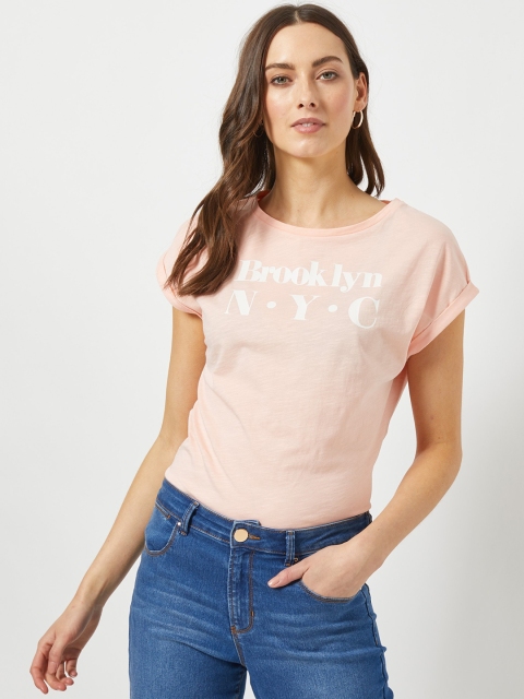 

DOROTHY PERKINS Women Peach-Coloured & White Printed T-shirt