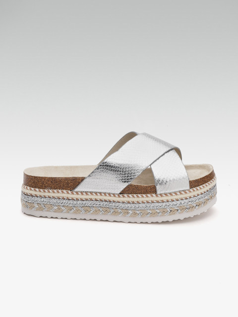 

DOROTHY PERKINS Women Silver-Toned Textured Flatforms