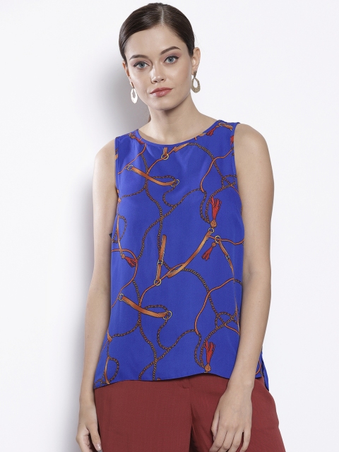 

DOROTHY PERKINS Women Blue & Rust Orange Printed Styled Back Top