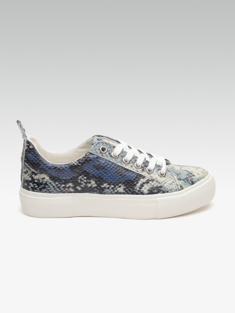 

DOROTHY PERKINS Women Blue & Mint Green Snakeskin Textured Sneakers