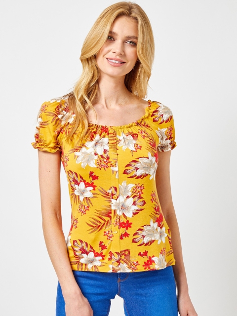 

DOROTHY PERKINS Women Mustard Yellow & White Printed Top
