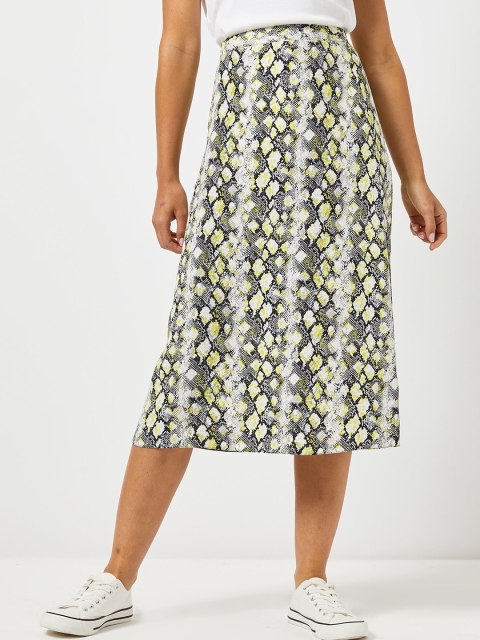 

DOROTHY PERKINS Women Petite White & Black Animal Print Midi A-Line Skirt